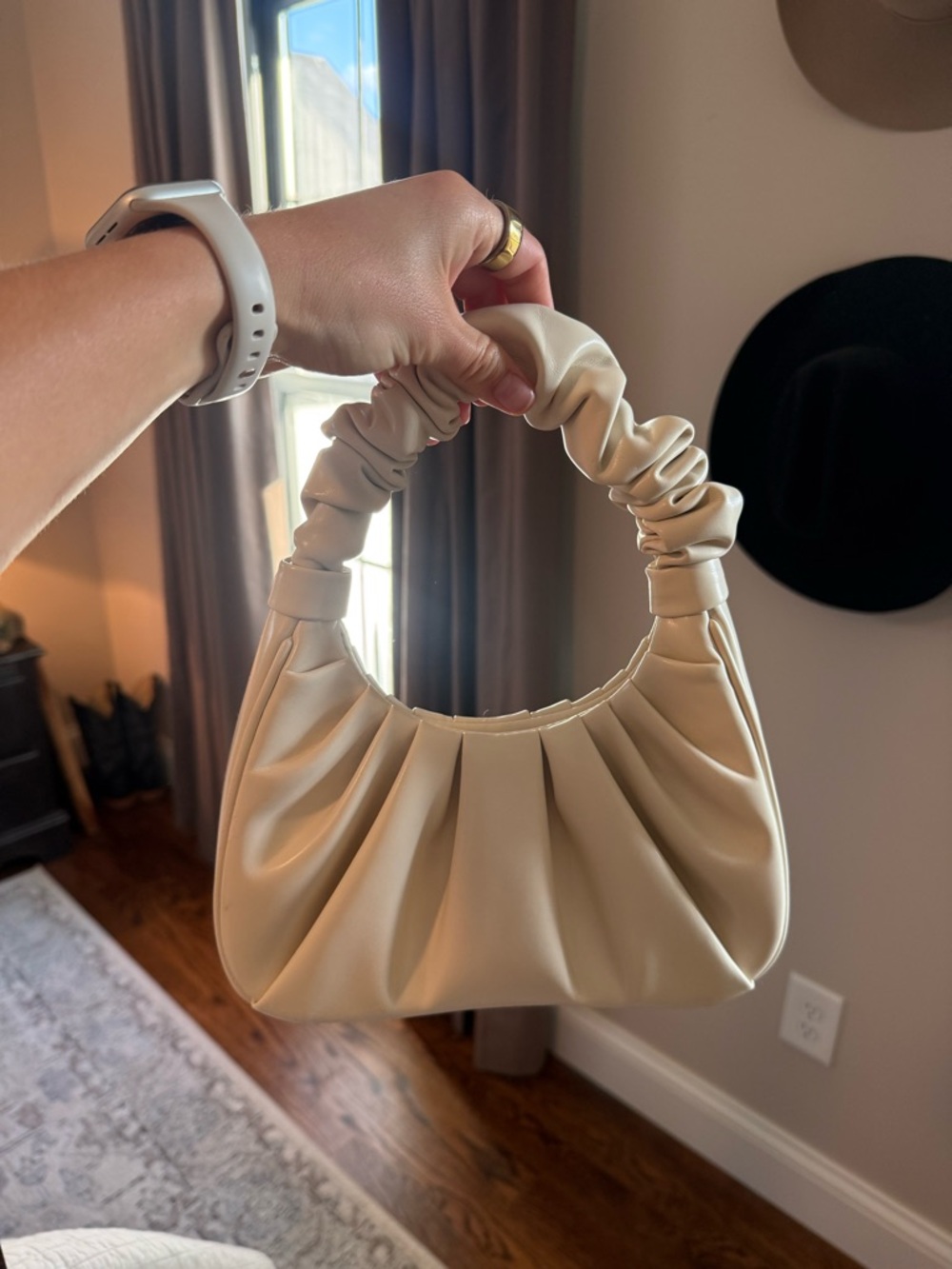 Cream Ruched Handle Small Bag - Picture 2 of 3